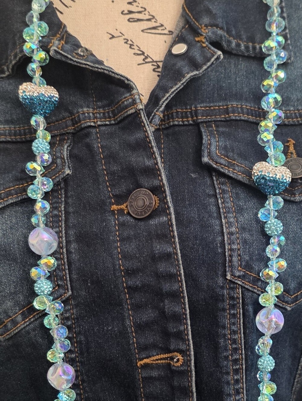 Crystal Heart Bead Crossbody Lanyard -Blue Ombre Hearts- - Picture 3 of 4